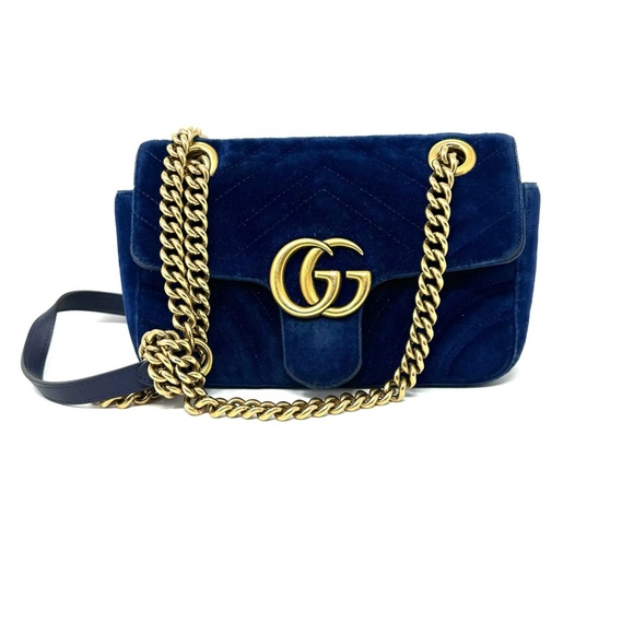 Gucci Handbags - Gucci Blue Velvet Small Marmont Matelasse Shoulder Bag
